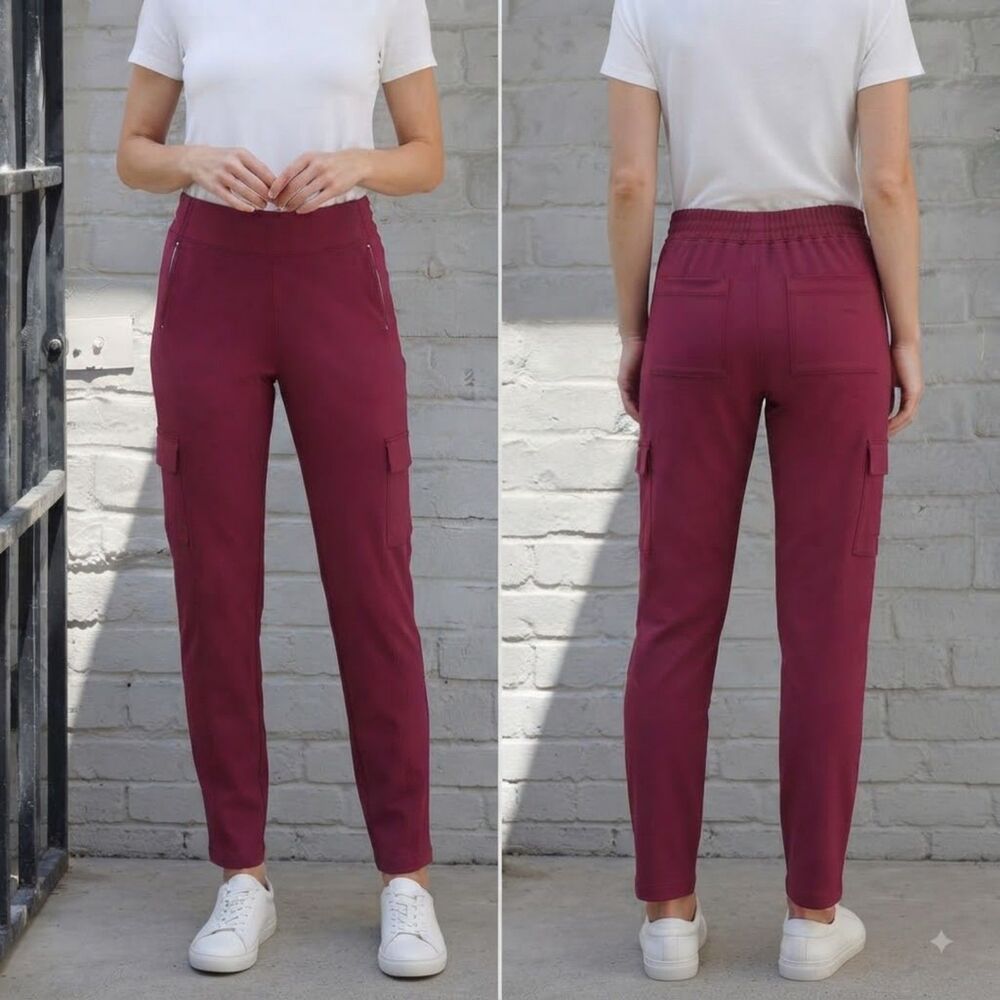 Sport Savvy Cotton Spandex Cargo Utility Pants Burgundy Maroon Small NWOT